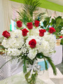 Dz Long Stem Red Roses With White Hydrangea