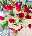 Dz. Red Rose With White Hydrangea