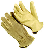 Select grain cowhide leather palm split cowhide leather back driver glove. Keystone thumb construction. Shirred elastic wrist. (SG-4364SBK)