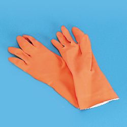 orange latex gloves