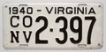 Virginia 1940 Station Wagon License Plate Pair - 2397