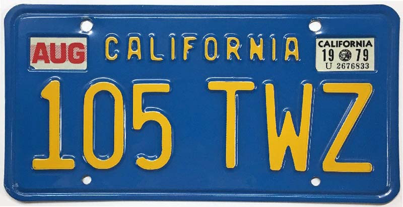 California 1979 Blue License Plate - 105TWZ - Plate Dog