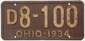 Ohio 1934 Shorty License Plate - D8100