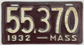 Massachusetts 1932 Shorty License Plate - 55370