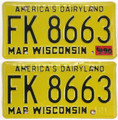 Wisconsin 1980 1990 "America's Dairyland" License Plate Pair - FK8663