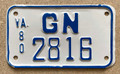 Virginia 1980 Gill Net Fishing Permit License Plate - GN2816