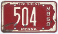 Pennsylvania 1958 Motor Boat License Plate - 504