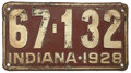 Indiana 1928 Shorty License Plate - 67132