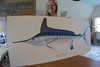 Artist Karen Talbot with the original roundscale spearfish painting (acrylic on board). The limited edition giclee prints are printed on canvas at the same size as the original. They are gallery-wrapped and ready-to-hang 