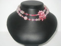 Double Rose Flower Pendant & Rose Quartz Necklace with Swarovski Crystals