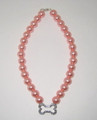 12" Pink Pearl Dog Collar with Rhinestone Bone