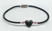 Corded Heart Anklet with Light Pink Crystals