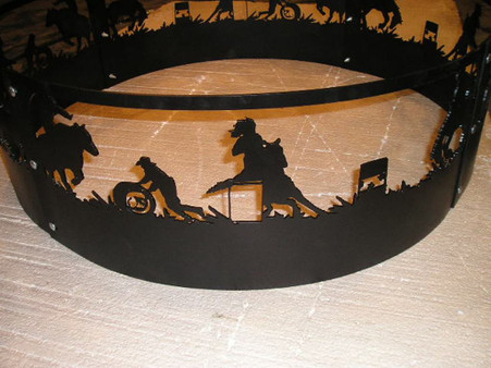Rodeo Barrel Racer Campfire Fire Pit Ring CNC Plasma Cut from heavy gauge steel.