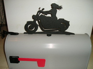 Girl Riding Motorcycle Mailbox Topper CNC Plasma Cut from 14ga steel.