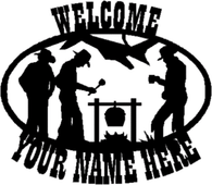 HTW Custom Personalized Welcome Cowboy Campfire Mountain Scene Sign