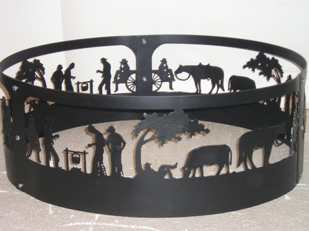 Western Horse Cook-out Fire Pit Ring CNC Plasma Cut from heavy gauge steel.