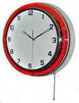 18" Double Neon red/white wall clock.  We can customize the face to suit your needs. Have a picture of a classic car, favorite pet, person, or scene, we can insert that as the clock face. Makes a great personal gift.