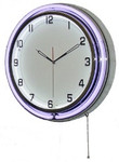18" Double Neon purple/white wall clock.  We can customize the face to suit your needs. Have a picture of a classic car, favorite pet, person, or scene, we can insert that as the clock face. Makes a great personal gift.