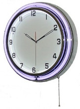18" Double Neon purple/white wall clock.  We can customize the face to suit your needs. Have a picture of a classic car, favorite pet, person, or scene, we can insert that as the clock face. Makes a great personal gift.