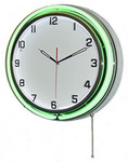 18" Double Neon green/white wall clock.  We can customize the face to suit your needs. Have a picture of a classic car, favorite pet, person, or scene, we can insert that as the clock face. Makes a great personal gift.
