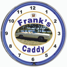 14.5" Double Neon blue/white wall clock.  We can customize the face to suit your needs. Have a picture of a classic car, favorite pet, person, or scene, we can insert that as the clock face. Makes a great personal gift.