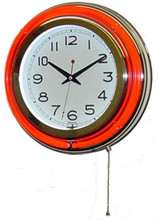 14.5" Double Neon red/white wall clock.  We can customize the face to suit your needs. Have a picture of a classic car, favorite pet, person, or scene, we can insert that as the clock face. Makes a great personal gift.