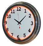 17 "Single Neon orange wall clock.  We can customize the face to suit your needs. Have a picture of a classic car, favorite pet, person, or scene, we can insert that as the clock face. Makes a great personal gift.