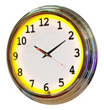 17 "Single Neon yellow wall clock.  We can customize the face to suit your needs. Have a picture of a classic car, favorite pet, person, or scene, we can insert that as the clock face. Makes a great personal gift.