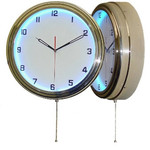 15.5" Single Neon bluel clock.  We can customize the face to suit your needs. Have a picture of a classic car, favorite pet, person, or scene, we can insert that as the clock face. Makes a great personal gift.