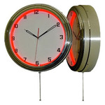15.5" Single Neon red wall clock.  We can customize the face to suit your needs. Have a picture of a classic car, favorite pet, person, or scene, we can insert that as the clock face. Makes a great personal gift.