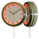 15.5" Single Neon orange wall clock.  We can customize the face to suit your needs. Have a picture of a classic car, favorite pet, person, or scene, we can insert that as the clock face. Makes a great personal gift.