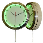 15.5" Single Neon green wall clock.  We can customize the face to suit your needs. Have a picture of a classic car, favorite pet, person, or scene, we can insert that as the clock face. Makes a great personal gift.
