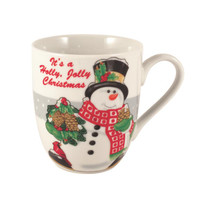 Holly Berry Snowman Holiday Mugs, Set of 2