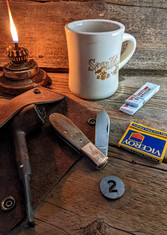 TITUSVILLE CUTLERY -AMERICAN REDSMITH SERIES- Old Man Norman Barlow - Mammoth Bark Ivory Handles -2-1095 High Carbon Steel Blade - Copper Bolster- NEW JSR EXCLUSIVE!! 