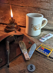 TITUSVILLE CUTLERY -AMERICAN REDSMITH SERIES- Old Man Norman Barlow - Mammoth Bark Ivory Handles -5-1095 High Carbon Steel Blade - Copper Bolster- NEW JSR EXCLUSIVE!! 