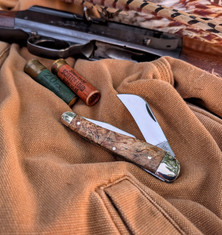 TITUSVILLE CUTLERY - Rooster Comb - Natural Maple Burl Wood Handles -1095 High Carbon Steel Blades -PROTOTYPE -NEW (1 of 1)