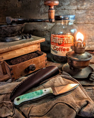 LT Wright Handcrafted Knives - Patriot - Dyed Green Bone with/Black Liners Handles - Flat Grind - 01 Tool Steel - NEW