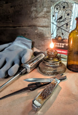 NAPANOCH KNIFE COMPANY - The MORTICIAN -NICE DOCTORS KNIFE Pattern- Nice Iron Furnace Bone Handles - 1095 Carbon Steel Blades -NEW !!