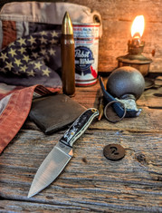 LT Wright Handcrafted Knives - Patriot - Dyed Black Bone with/Black Liners Handles- 2 - Flat Grind - 01 Tool Steel - NEW