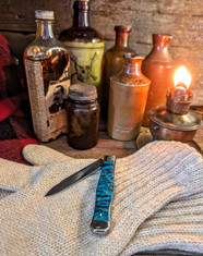 TITUSVILLE CUTLERY - The Lexingtonian -NICE Coffin Jack Pattern- Blue Arctic Curly Birch Wood Handles 1095 Carbon  Steel Blades -NEW !!