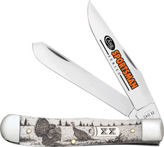 Case Cutlery  - Trapper - Sportsman Series- Smooth White Bone Handles -with/Turkey Embellished Handle Artwork - New