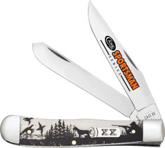 Case Cutlery -Trapper - Sportsman Series- Smooth White Bone Handles -with/Hunter and Bird Dog Embellished Handle Artwork - New