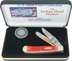 Case Cutlery  - INDIAN HEAD NICKEL TRAPPER  GIFT SET - Red Jigged Bone Handles - New