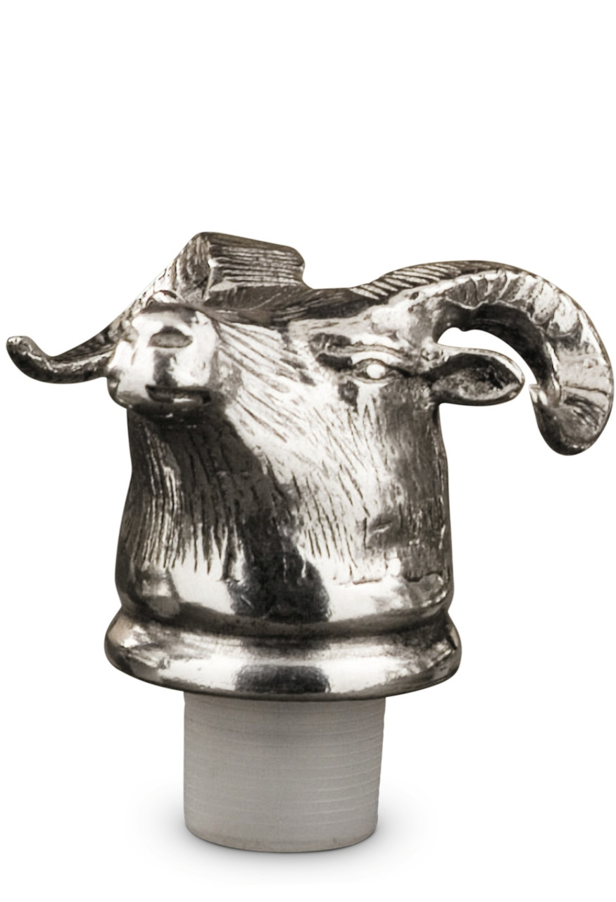PEWTER ITALIA Ram Bottle Stopper H 3" Cunill America