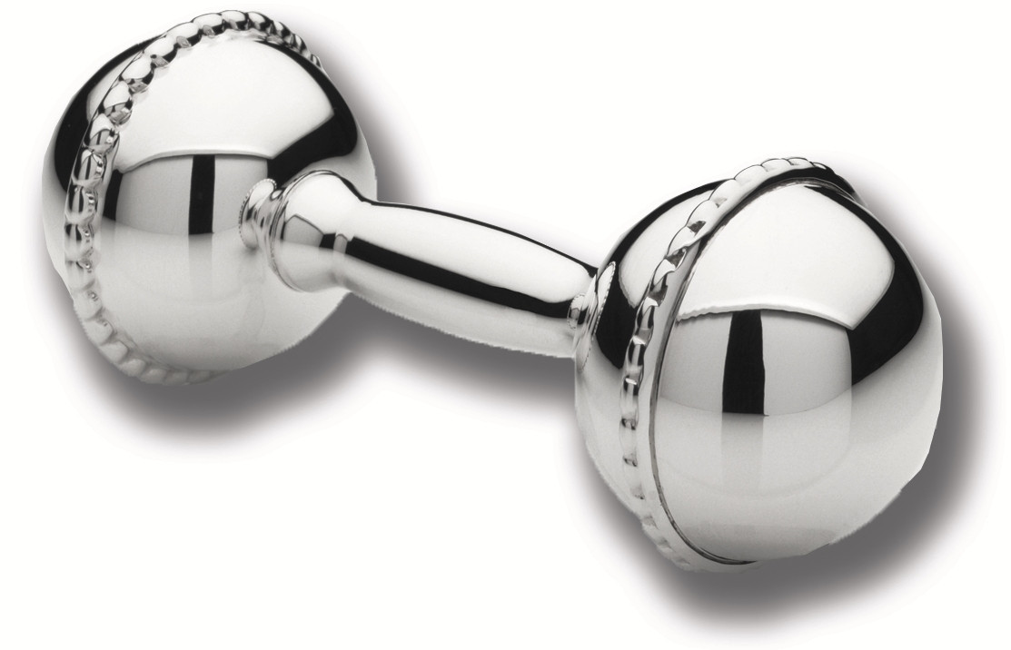 CUNILL Silver Plated Pearls Dumbbell Baby Rattle Cunill America