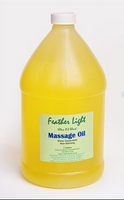 Feather Light Oil is a blend of grapeseed, apricot kernel, coconut, borage and olive oils and vitamin E. It leaves a soft, satiny feel to the skin, not greasy. Massage Therapists love it because it doesn't stain!