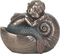 Y8748 - 3" Bronze-finish Merbaby Sleeping on Nautilus