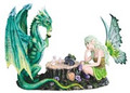GSC92131 - 10.5" long Green Fairy Playing Chess with Dragon