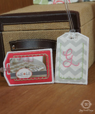 Gray Chevron and Coral Luggage ID Tags with Initial