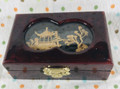 Vintage Wooden Lacquer Box Cork Art Diorama Cover Trinket Box